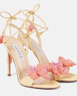 Aquazzura Marea 105 Leather-Trimmed Raffia Sandals - Pink