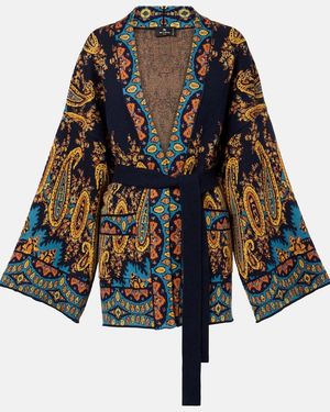 Etro Jacquard Cotton-Blend Wrap Cardigan - Blue