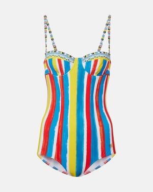 Dolce & Gabbana Cutout Striped Swimsuit - Blue