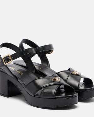Prada Leather Platform Sandals - Black