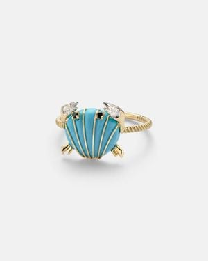 Yvonne Léon Anillo Crabe Coquillage De Oro De 9 Ct Con Piedras - Azul