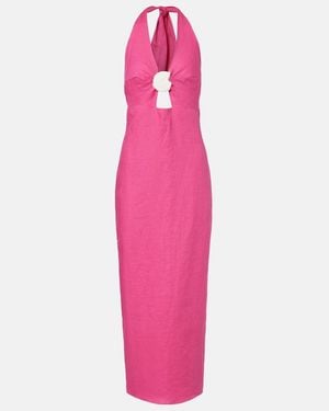 Cala De La Cruz Orly Cutout Linen Midi Dress - Pink