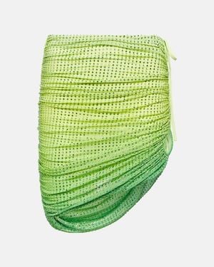 Self-Portrait Embellished Ruched Cutout Miniskirt - Green
