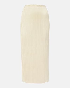 Vince Pleated Satin Midi Skirt - Natural
