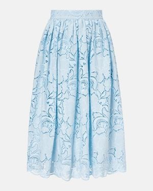 Erdem Laser-Cut Pleated Skirt - Blue