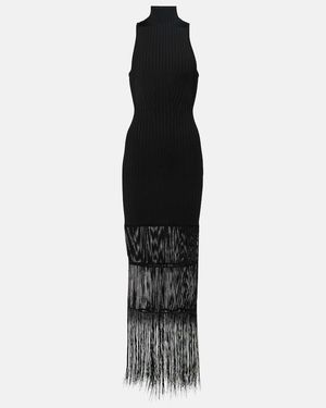KHAITE "Ribbed Knit Dress With Fringe Details" - Black