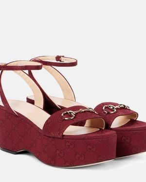 Gucci Horsebit Flatform Sandal, Fabric - Red