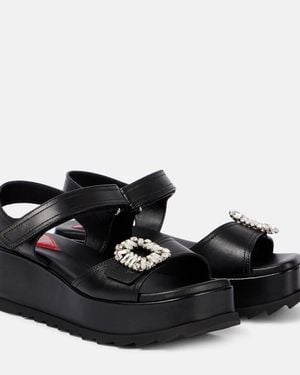 Roger Vivier Slidy Viv' Embellished Leather Wedge Sandals - Black