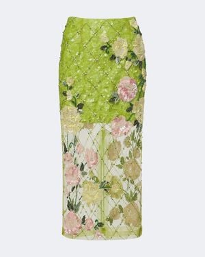 La Fuori Rose Geo Garden Embellished Midi Skirt - Green