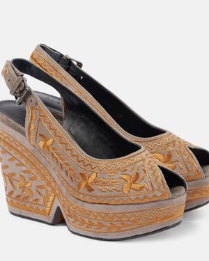 Robert Clergerie Dylya 110 Embroidered Suede Wedge Sandals - Gray