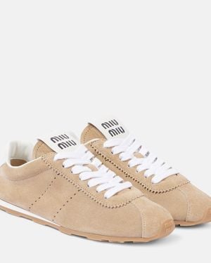 Miu Miu Plume Suede Sneakers - Natural