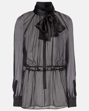 Dolce & Gabbana Bow-Detail Silk Chiffon Blouse - Grey