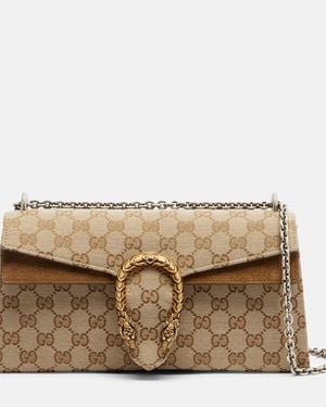 Gucci Dionysus Gg Canvas Small Suede-Trimmed Crossbody Bag - Natural