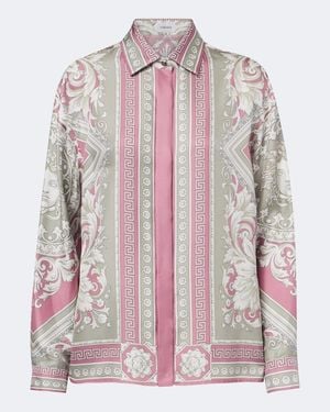 Versace Greca Printed Silk Twill Shirt - Pink