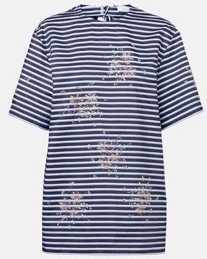 Rabanne Verziertes T-Shirt Aus Baumwoll-Jersey - Blau