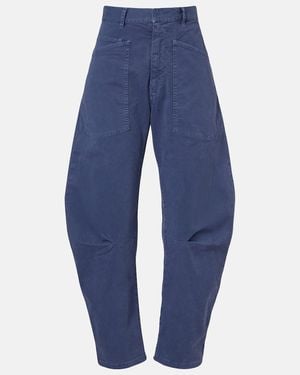 Nili Lotan Shon Cotton Barrel-Leg Trousers - Blue