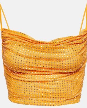 Self-Portrait Crop top adornado con cristales - Naranja