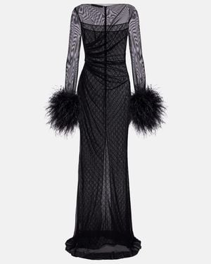 Gucci Gg Feather-Trimmed Sheer Gown - Black