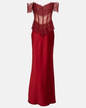 Rasario Corset Off-shoulder Lace And Satin Gown - Red