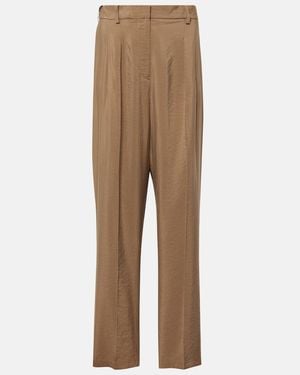 JOSEPH Pleated Silk-Blend Twill Straight Pants - Natural