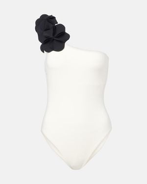Karla Colletto Tess Floral-Applique One-Shoulder Swimsuit - White