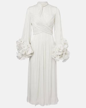 Costarellos Ruffled Pleated Gown - White