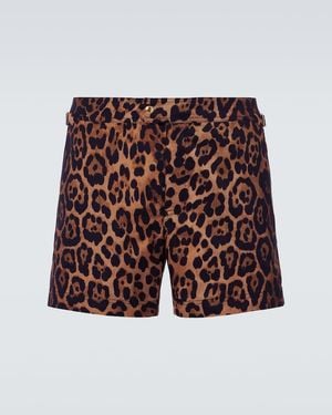 Tom Ford Leopard-Print Swim Trunks - Brown