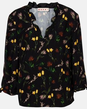 Marni Ruffled Floral Top - Black