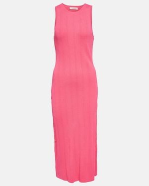 FRAME Vestido midi de punto acanalado - Rosa