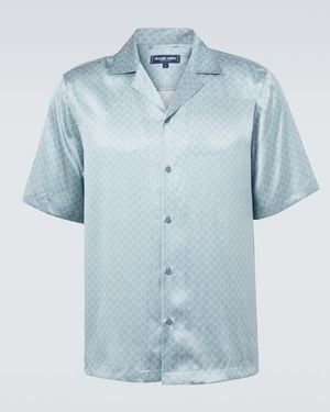 Frescobol Carioca Roberto Printed Silk Bowling Shirt - Blue