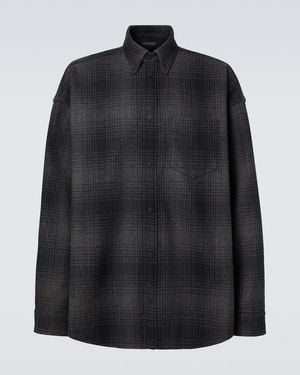 Balenciaga Checked Wool-Blend Flannel Shirt - Black