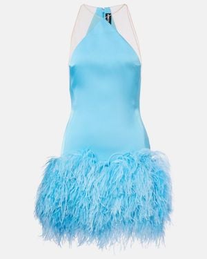 David Koma Feather-Trimmed Satin Minidress - Blue