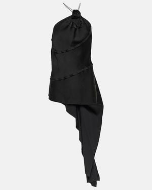 Victoria Beckham Floral-Applique Draped Satin Top - Black