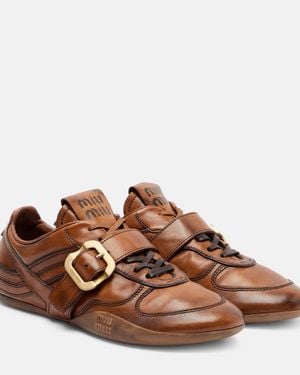 Miu Miu Logo Leather Sneakers - Brown