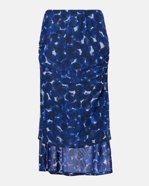 Dries Van Noten Printed Gathered Jersey Midi Skirt - Blue