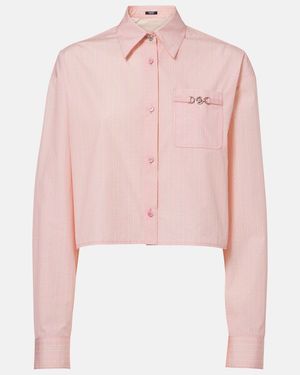 Versace Chain Pinstripe Cropped Cotton Poplin Shirt - Pink