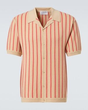 King & Tuckfield Striped Knitted Wool Bowling Shirt - Pink