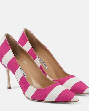 Manolo Blahnik Bb 90 Striped Canvas Court Shoes - Pink