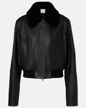 Vince Shearling-Trimmed Leather Jacket - Black