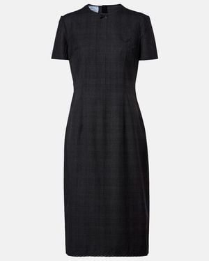 Prada Checked Virgin Wool Midi Dress - Black