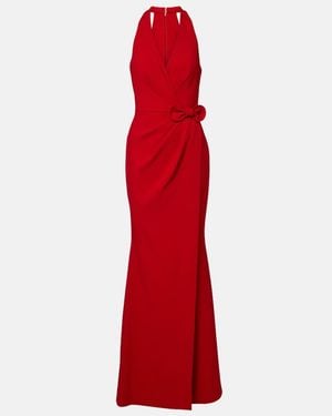 Elie Saab Bow-Detail Halterneck Silk-Blend Cady Gown - Red