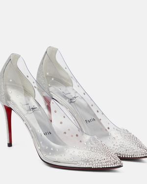 Christian Louboutin Degrastrass 85 Embellished Pvc Court Shoes - White