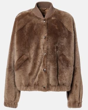 Brunello Cucinelli Cashmere-Trimmed Shearling Bomber Jacket - Brown