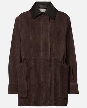 Nour Hammour Grange Leather-Trimmed Suede Jacket - Brown