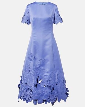 LEO LIN Caroline Floral-Applique Satin Midi Dress - Blue