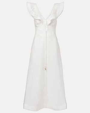Zimmermann Rhiannon Ruffled Linen Midi Dress - White