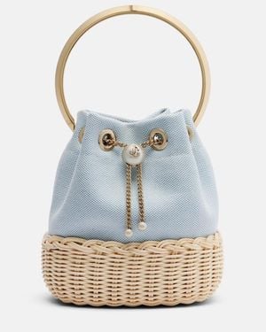 Jimmy Choo Bucket Bag Bon Bon Aus Canvas Mit Zierperlen - Blau