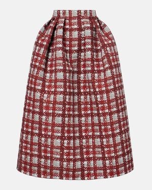 Oscar de la Renta Plaid Faille Midi Skirt - Red