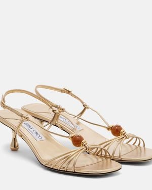 Jimmy Choo Lova Embellished Metallic Leather Sandals - Natural