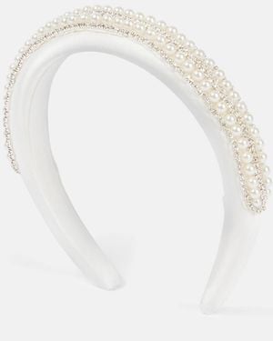 Self-Portrait Embellished Satin Headband - White